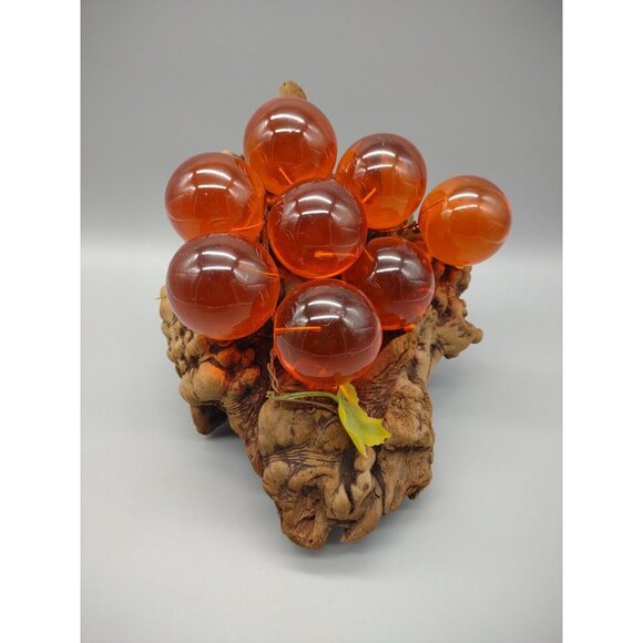 Vintage 11" Long MCM Large Orange Lucite Grape Cluster Burlwood Mid Century Mod - Picture 4 of 17